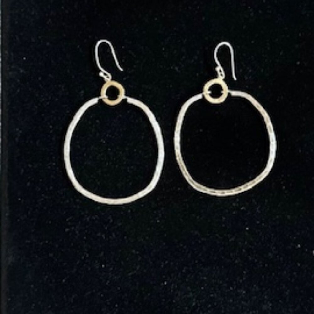 STERLING SILVER AND BRASS DANGLE HOOP EARRINGS - SILPADA #3148 "Dynamic Duo"